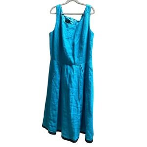 Talbots Blue Pure Irish Linen Size 8 Midi A-line Zipper Sleeveless Coastal Dress